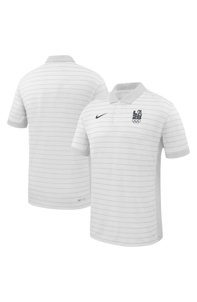 Nike Men's Nike White LA28 Summer Olympics Performance Victory Stripe Polo, Main, color, White