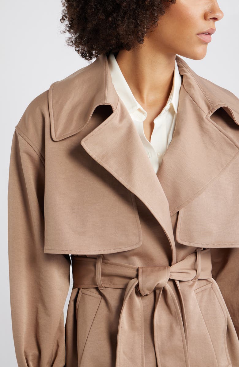 Open Edit Exaggerated Crop Trench Coat, Alternate, color, Tan Portabella