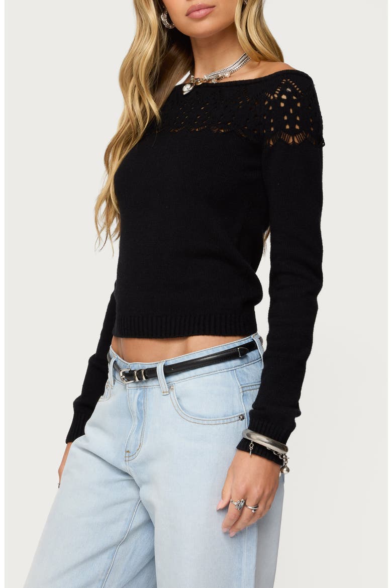 Lillis Boat Neck Crop Sweater, Alternate, color, BLACK