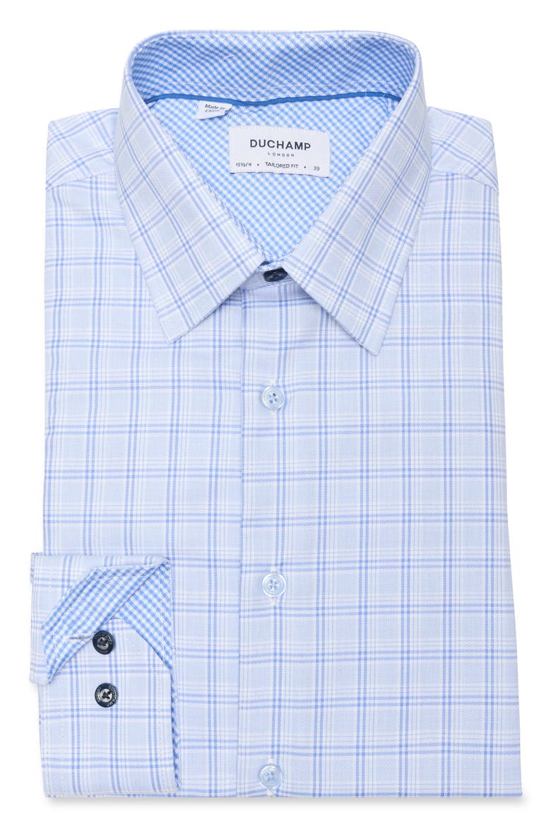 Tailored Fit Plaid Dress Shirt, Alternate, color, BLUE