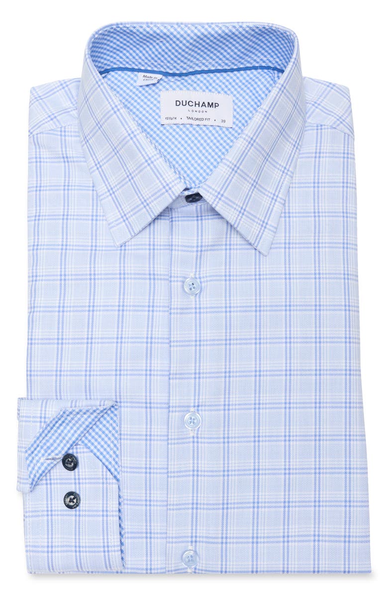 Duchamp Tailored Fit Plaid Dress Shirt, Alternate, color, Blue