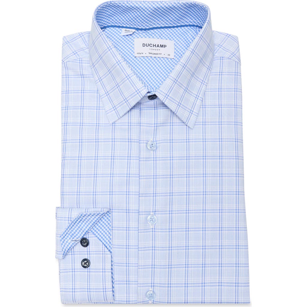 Duchamp Tailored Fit Plaid Dress Shirt In Blue