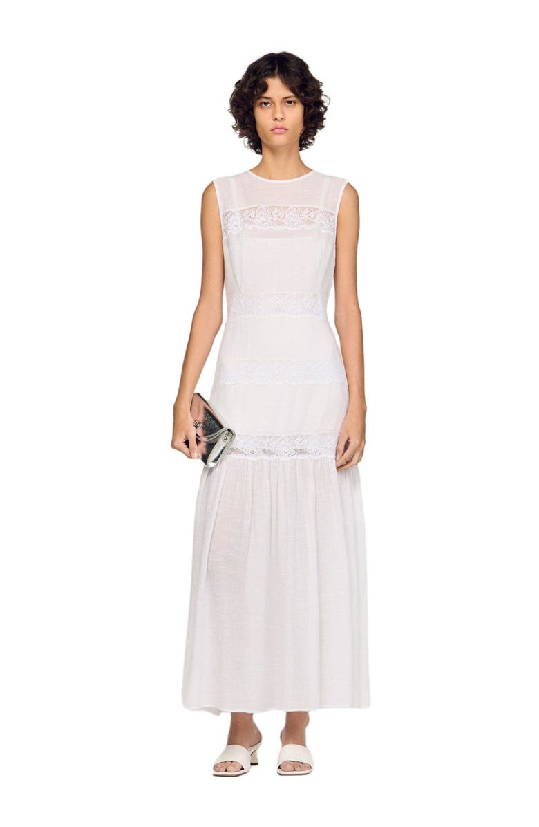 SANDRO Crepon maxi dress, Alternate, color, White
