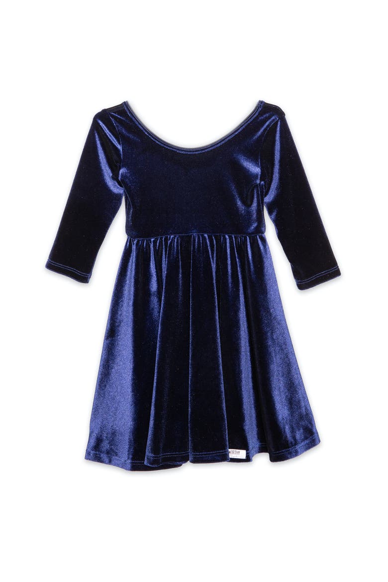 Girls Stretch Velvet Twirly Dress, Alternate, color, Hot Pink