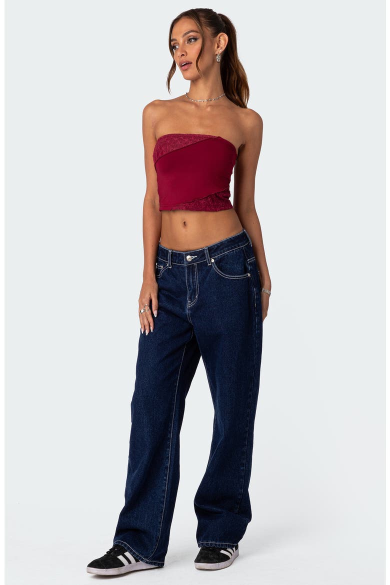 Lace Patchwork Crop Tube Top, Alternate, color, BURGUNDY