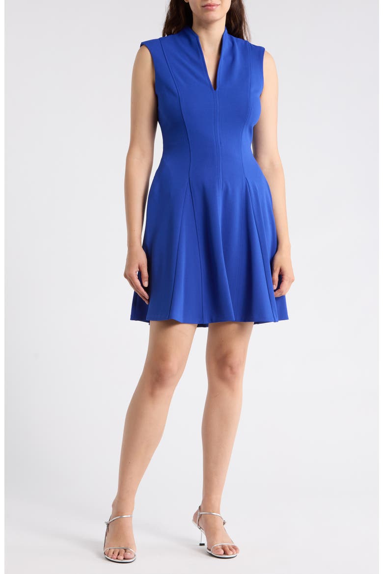 Scuba Crepe V-Neck Fit & Flare Dress, Main, color, COBALT