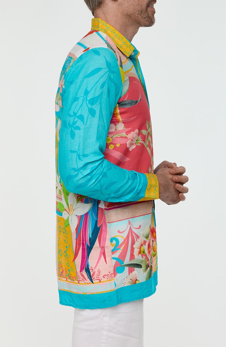 RANEES Tropical Button-Up Resort Shirt, Alternate, color, Aqua