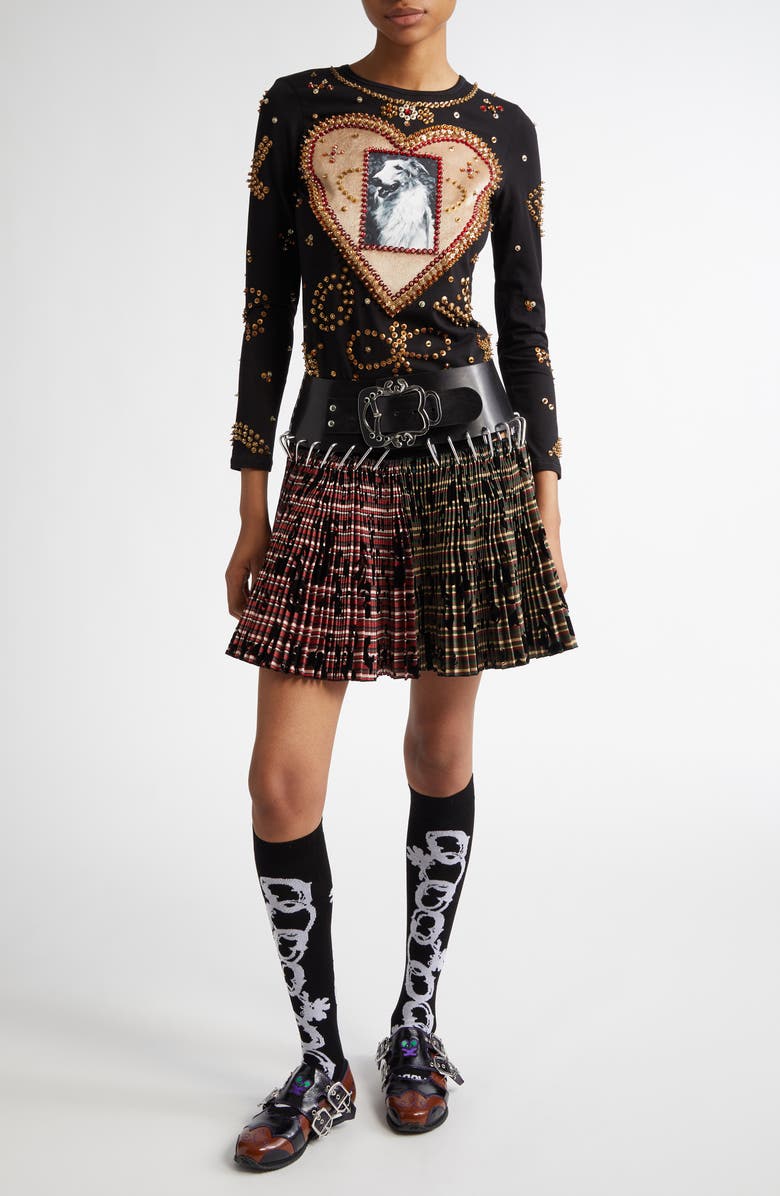 Chopova Lowena Roberta Mixed Plaid Pleated Carabiner Miniskirt, Alternate, color,