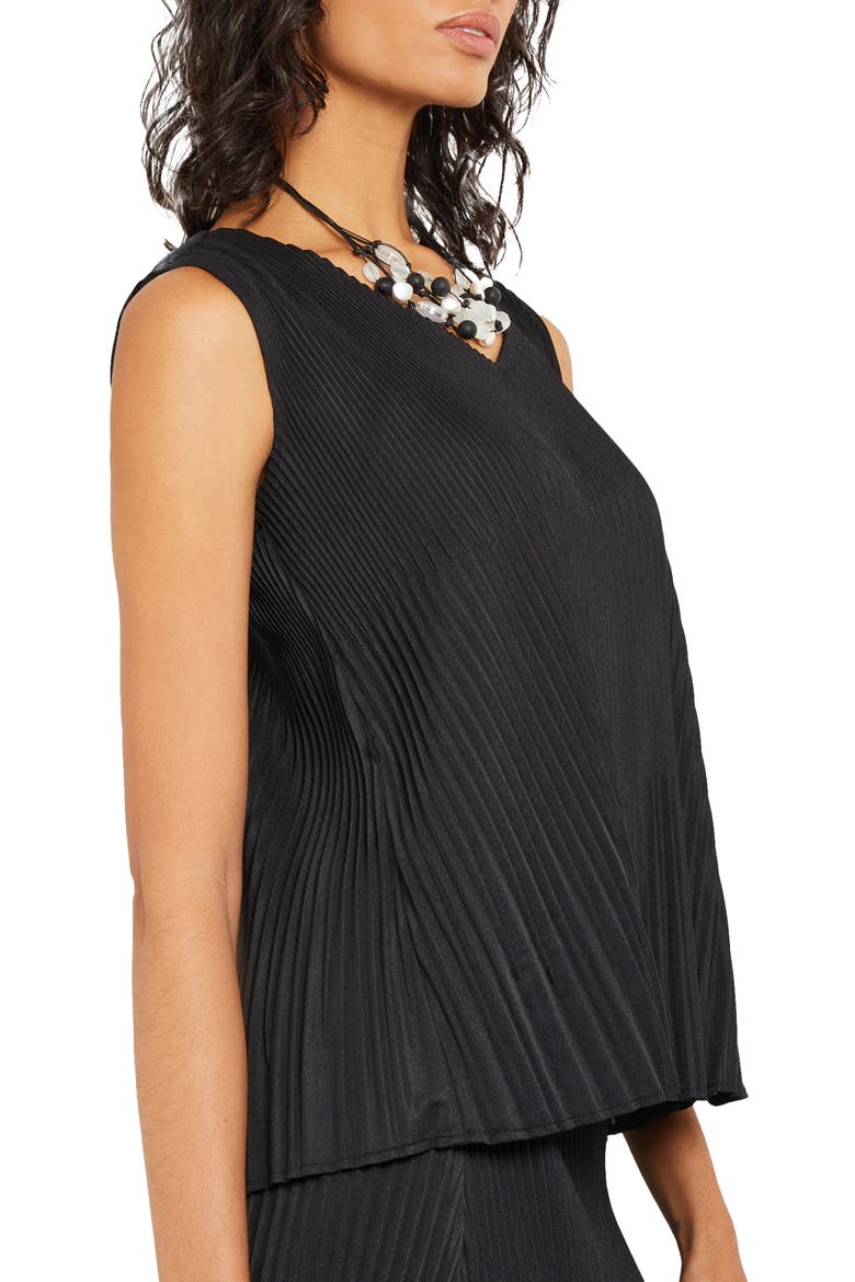 Tie Waist Pleated Sleeveless Top, Alternate, color, BLACK
