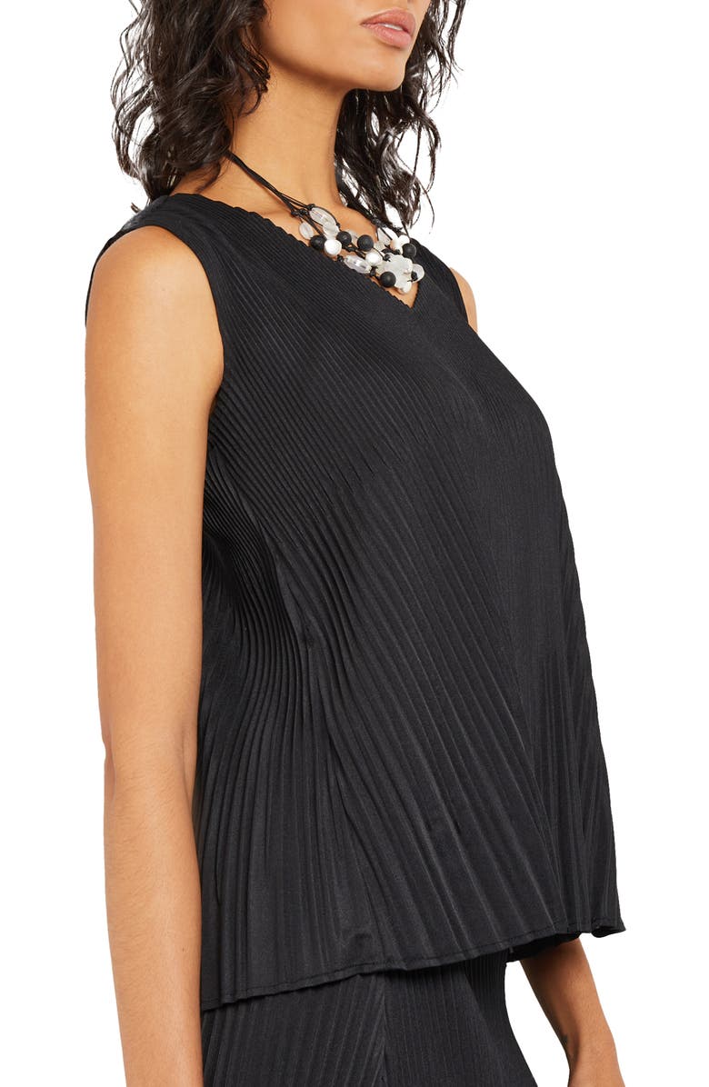 Misook Tie Waist Pleated Sleeveless Top, Alternate, color, Black