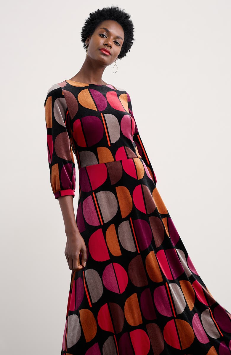 Seasalt Cornwall Oak Cottage Geo Print Velvet Midi Dress, Alternate, color, Half Moon Stamp Onyx