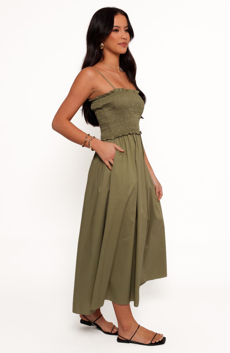 Petal & Pup Nigella Ruffle Smocked Bodice Maxi Dress, Alternate, color, Olive Green