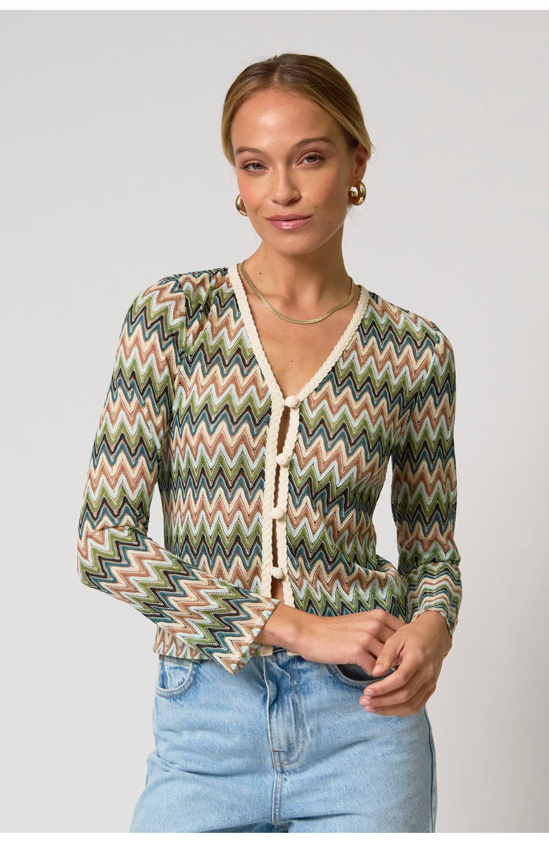 Central Park West Celine Rainbow Crochet Button Front Cardigan, Main, color, Neutral Multi
