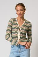 Central Park West Celine Rainbow Crochet Button Front Cardigan
