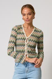 Central Park West Celine Rainbow Crochet Button Front Cardigan