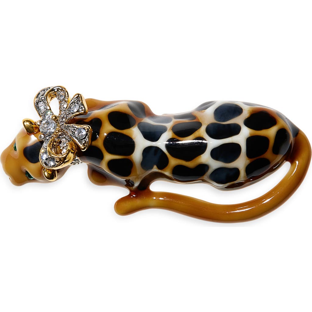 Kenneth Jay Lane Leopard Bow Pin In Metallic
