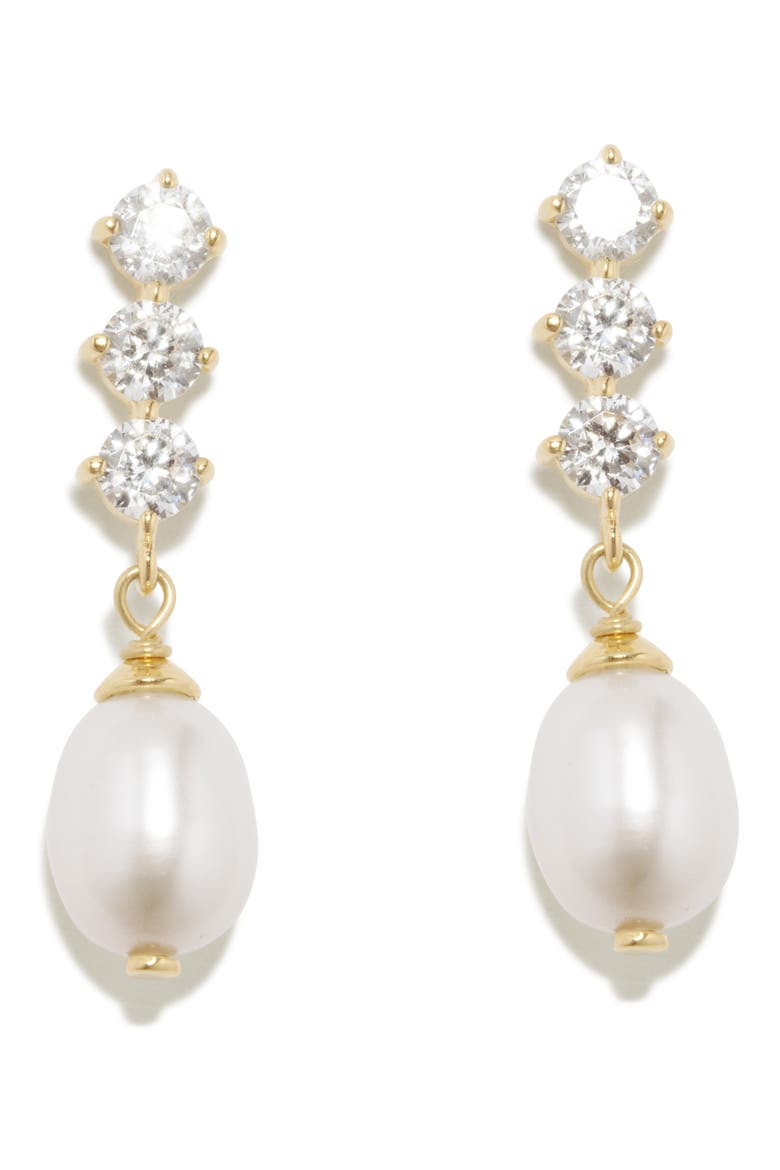 Freshwater Pearl & Cubic Zirconia Drop Earrings, Main, color, 18CT GOLD PLATED