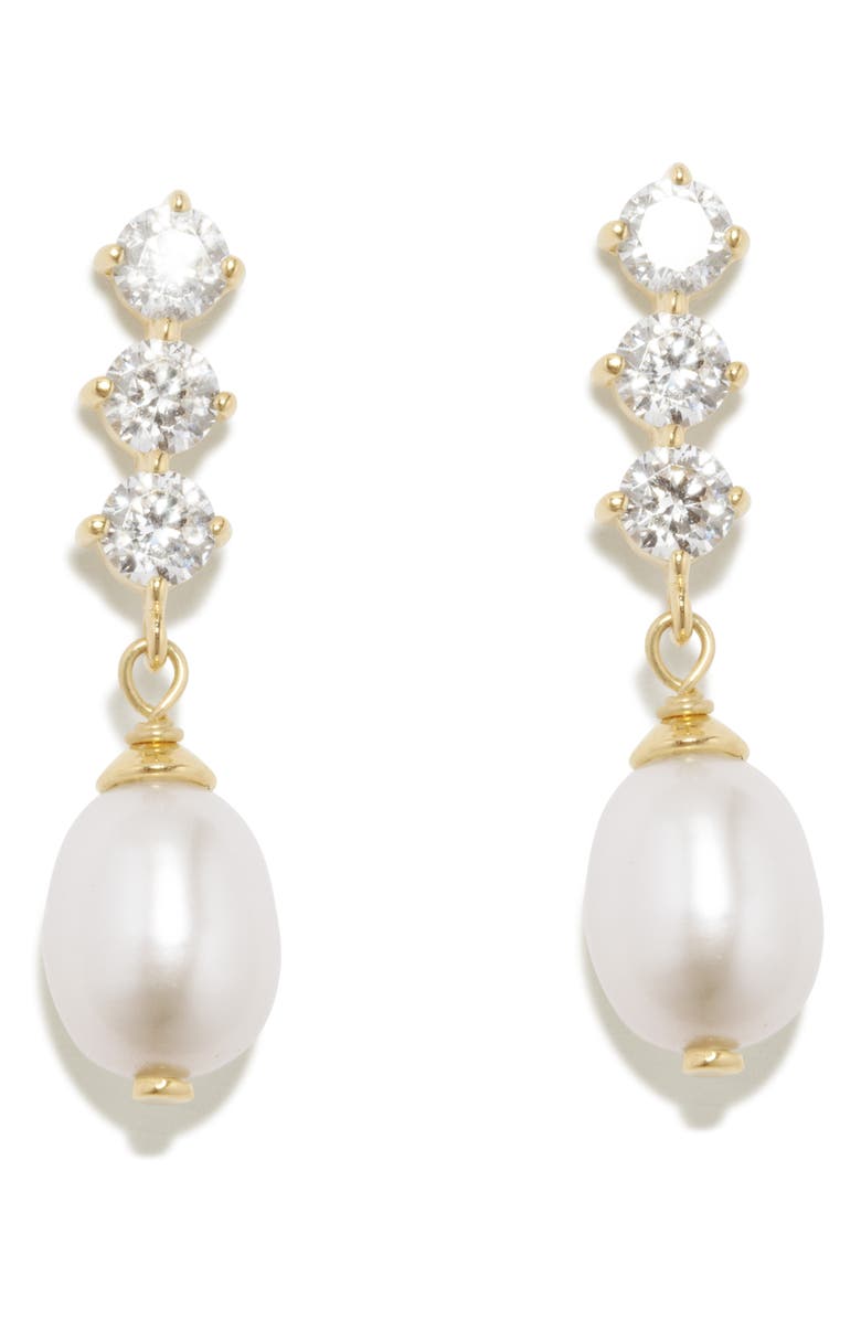 COMPLETEDWORKS Freshwater Pearl & Cubic Zirconia Drop Earrings, Main, color, 18Ct Gold Plated