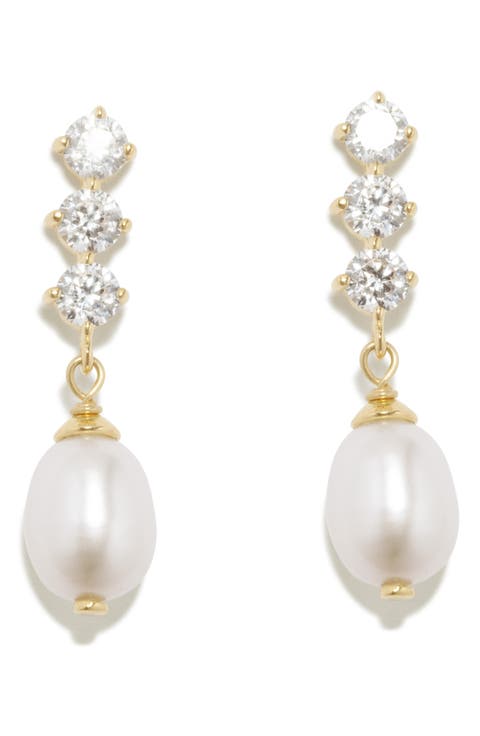Freshwater Pearl & Cubic Zirconia Drop Earrings