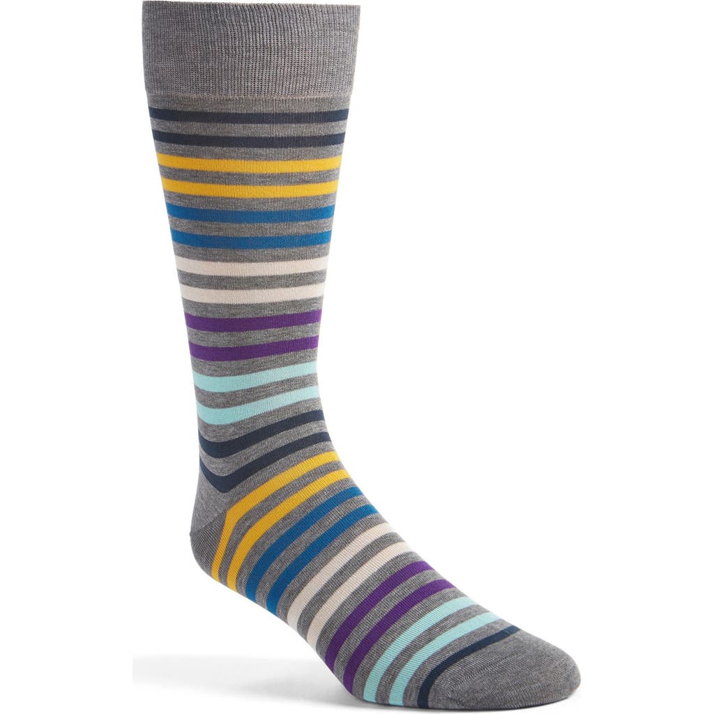 Pantherella Kilburn Stripe Cotton Blend Dress Socks In Mid Grey