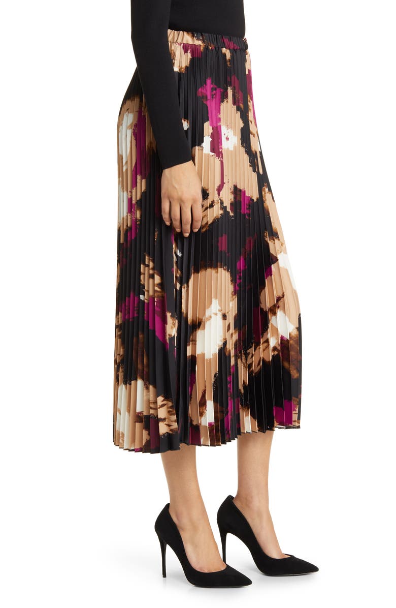 Anne Klein Abstract Print Pleated Satin Midi Skirt, Alternate, color, 