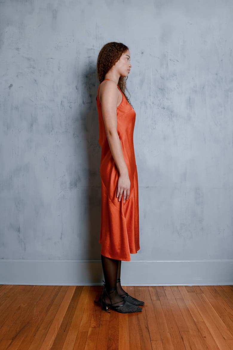 Dew Bias Cut Silky Midi Dress, Alternate, color, Burnt Ochre