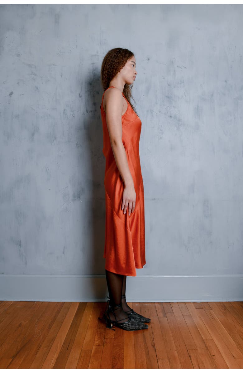 Untitled in Motion Dew Bias Cut Silky Midi Dress, Alternate, color, Burnt Ochre