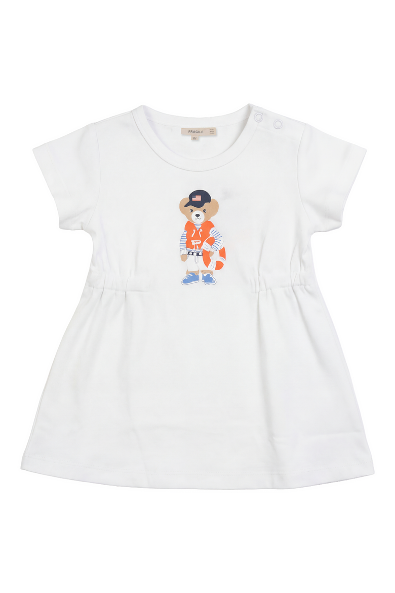 Bear Print Cotton A-Line Dress, Main, color, White
