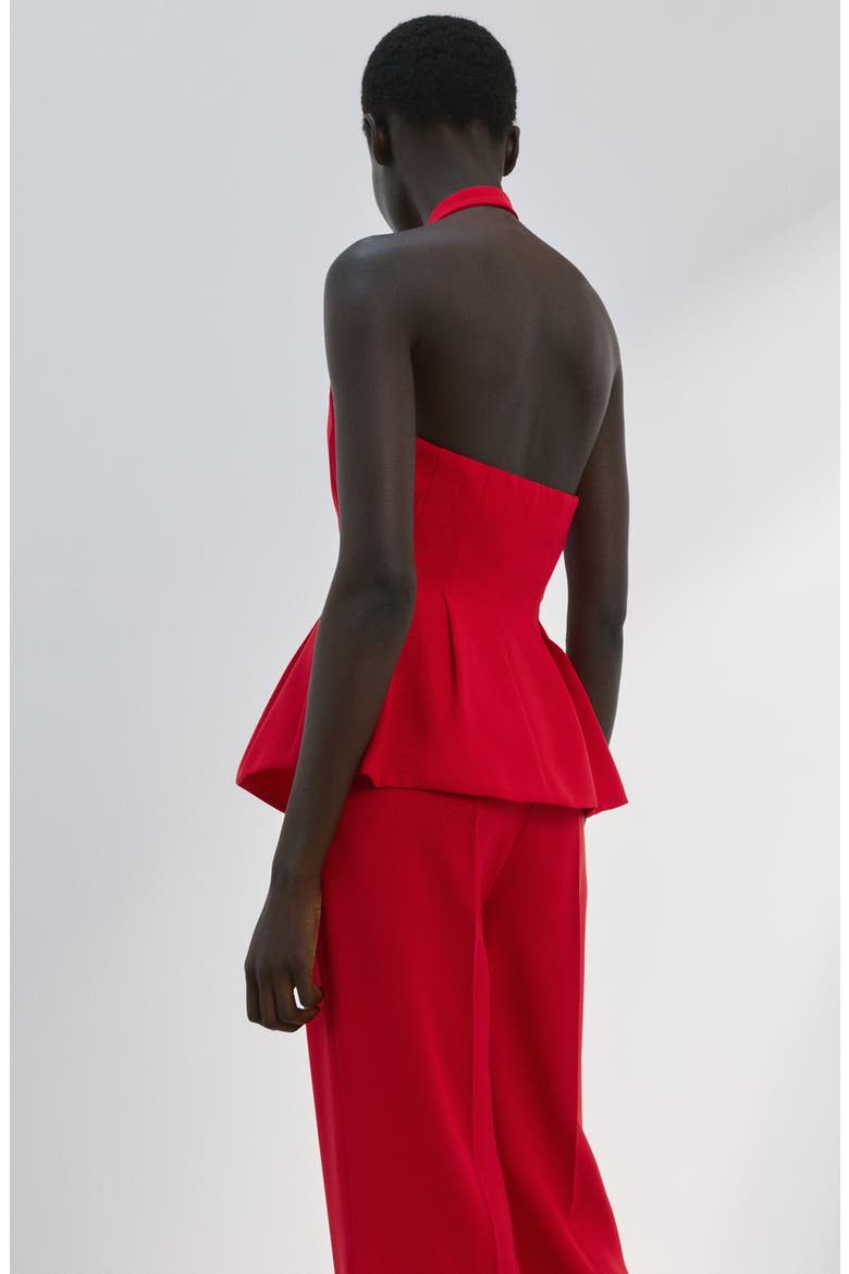 Pleated Halter Peplum Top, Alternate, color, RED