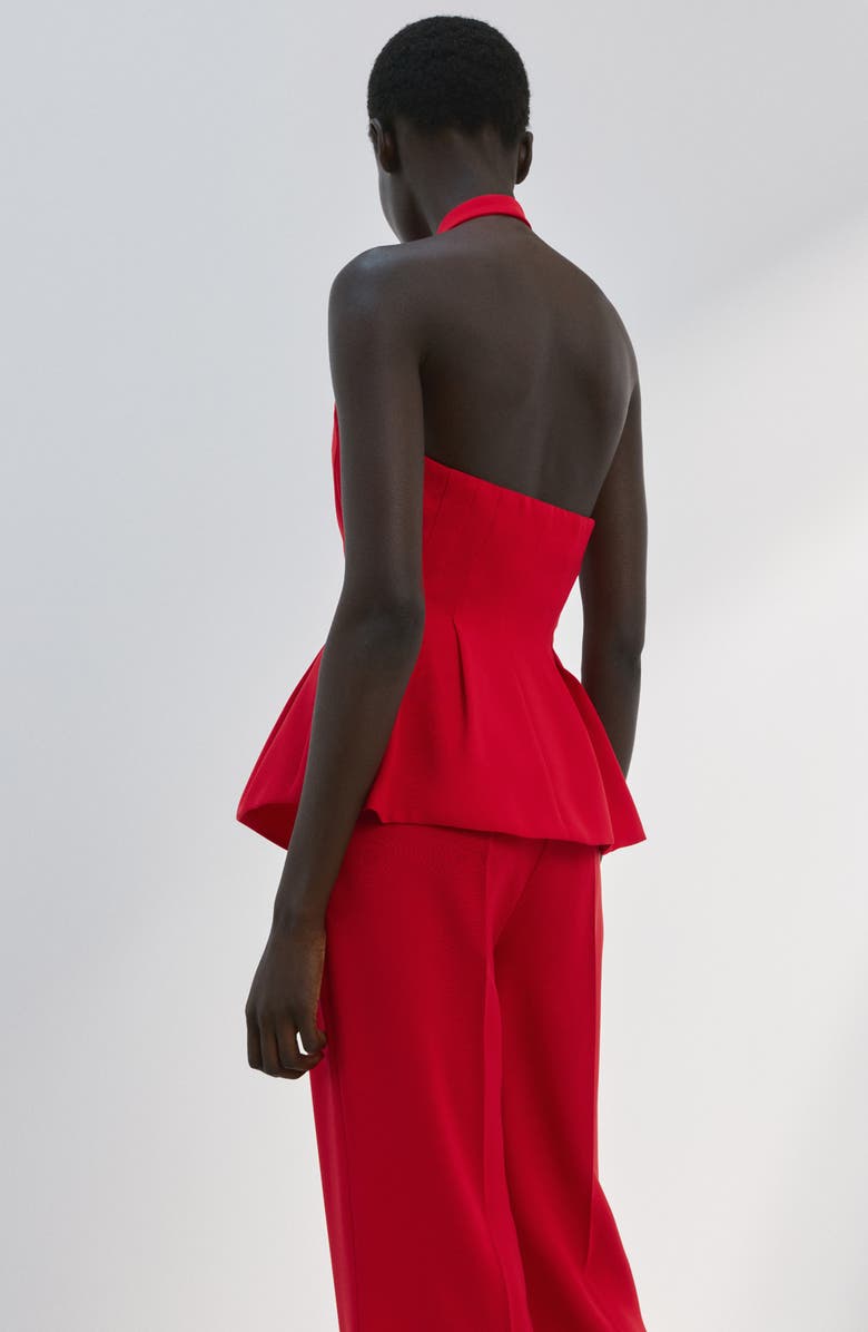 MANGO Pleated Halter Peplum Top, Alternate, color, Red