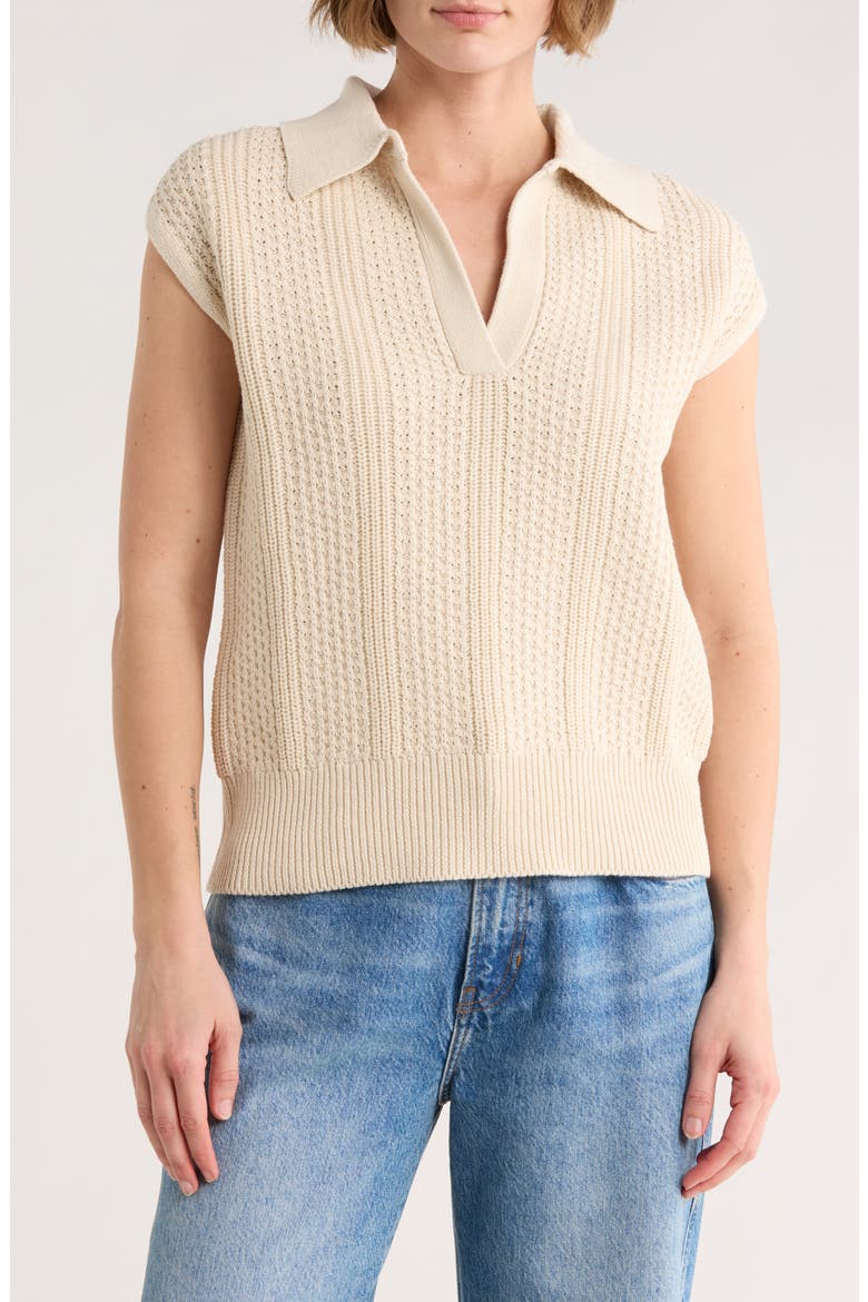 Sleeveless Cotton Polo Sweater, Main, color, NATURAL