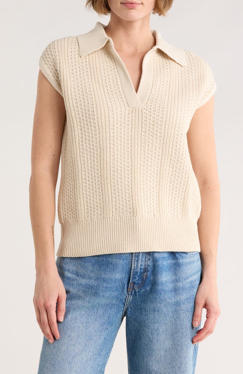 ELIE ELIE TAHARI Sleeveless Cotton Polo Sweater, Main, color, Natural