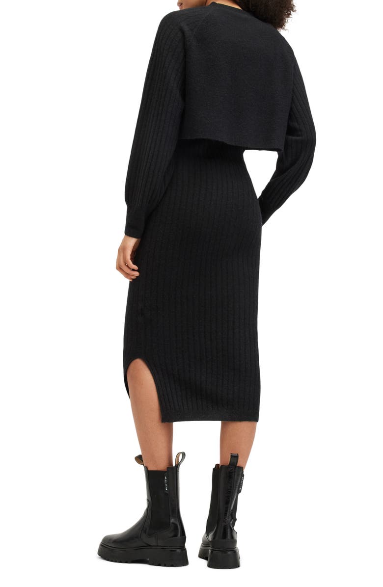 AllSaints Margot Two-Piece Rib Crop Sweater & Midi Sweater Dress, Alternate, color, Doe Brown