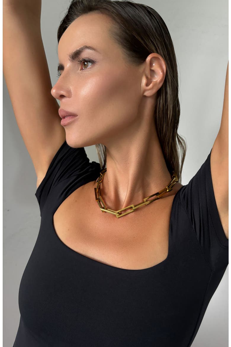 Oversized Rectangular Link Statement Necklace, Alternate, color, GOLD