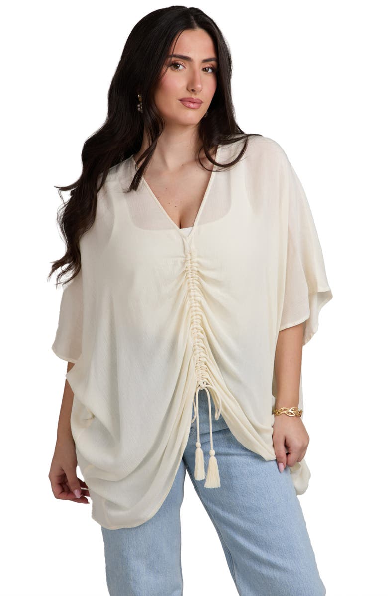 SAACHI Ruched Tie Front Topper, Alternate, color, Ivory