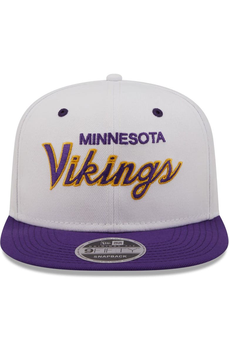 New Era Men's New Era White/Purple Minnesota Vikings Sparky Original 9FIFTY Snapback Hat, Alternate, color, White