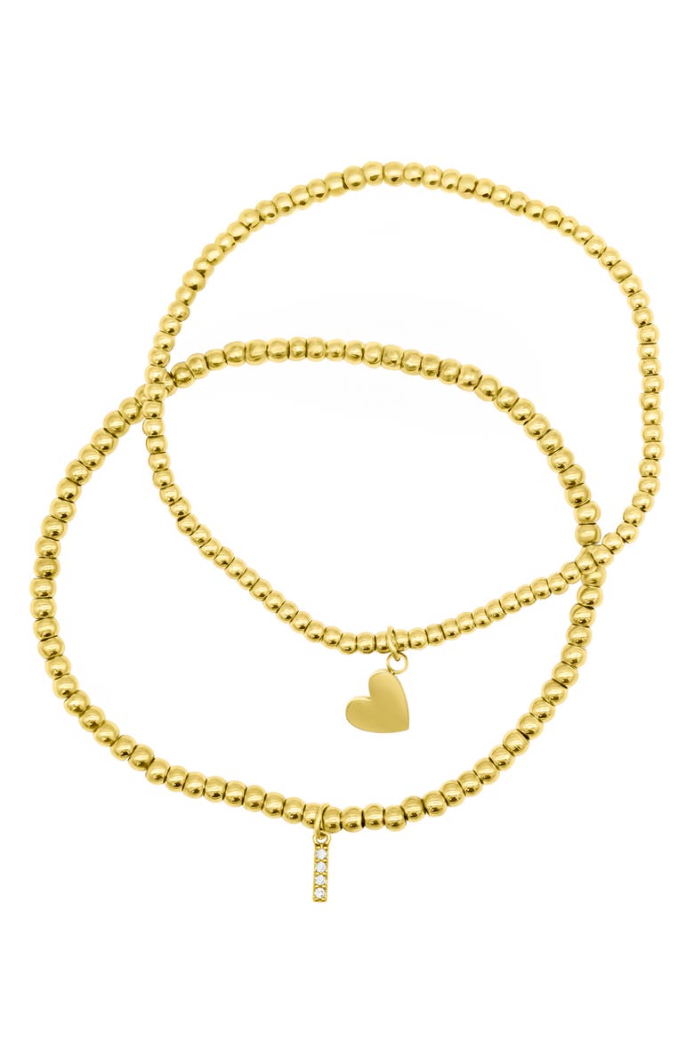 Adornia Initial & Heart 2-Pack Stretch Bracelets, Main, color, Gold-I