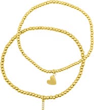 Adornia Initial & Heart 2-Pack Stretch Bracelets