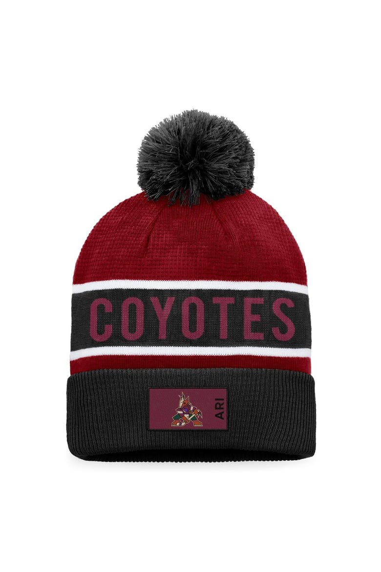 Men's Fanatics Branded Black/Garnet Arizona Coyotes Authentic Pro Rink Cuffed Knit Hat with Pom, Main, color, Black