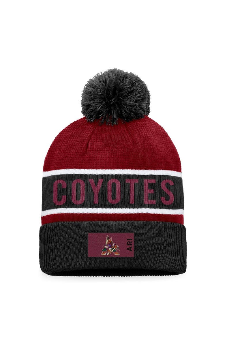 FANATICS Men's Fanatics Branded Black/Garnet Arizona Coyotes Authentic Pro Rink Cuffed Knit Hat with Pom, Main, color, Black