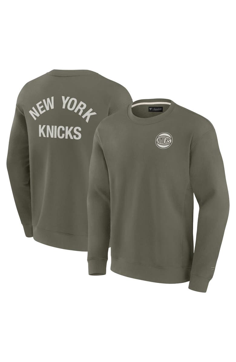 FANATICS Unisex Fanatics Olive New York Knicks Super Soft Pullover Crew Sweatshirt, Main, color, Olive