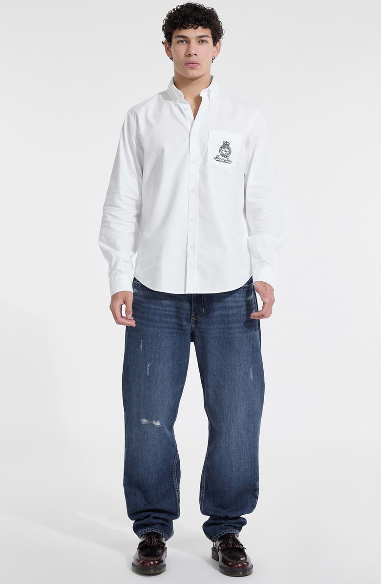 GUESS JEANS Embroidered Pocket Button-Down Shirt, Alternate, color, White