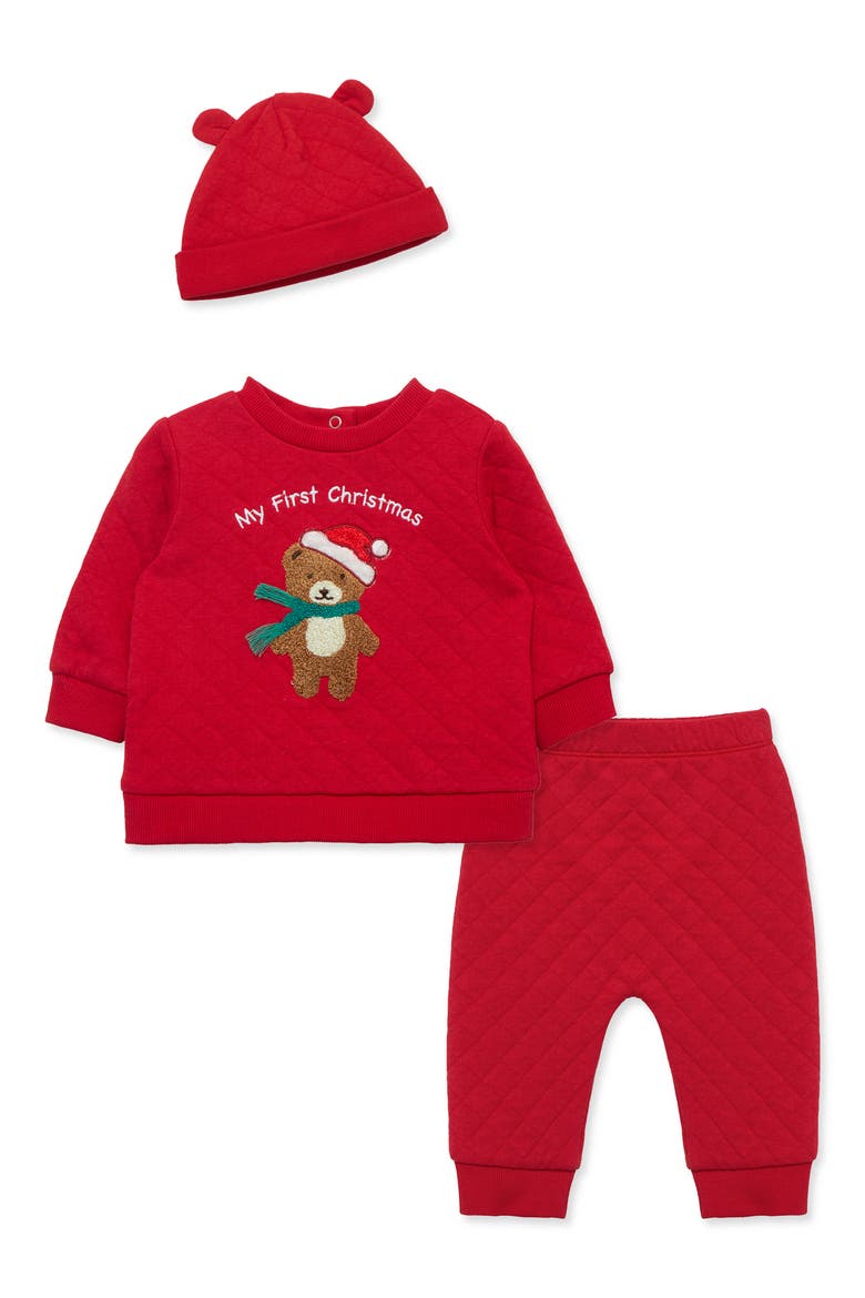 My First Christmas Holiday Bear 3-Piece Set, Main, color, RED