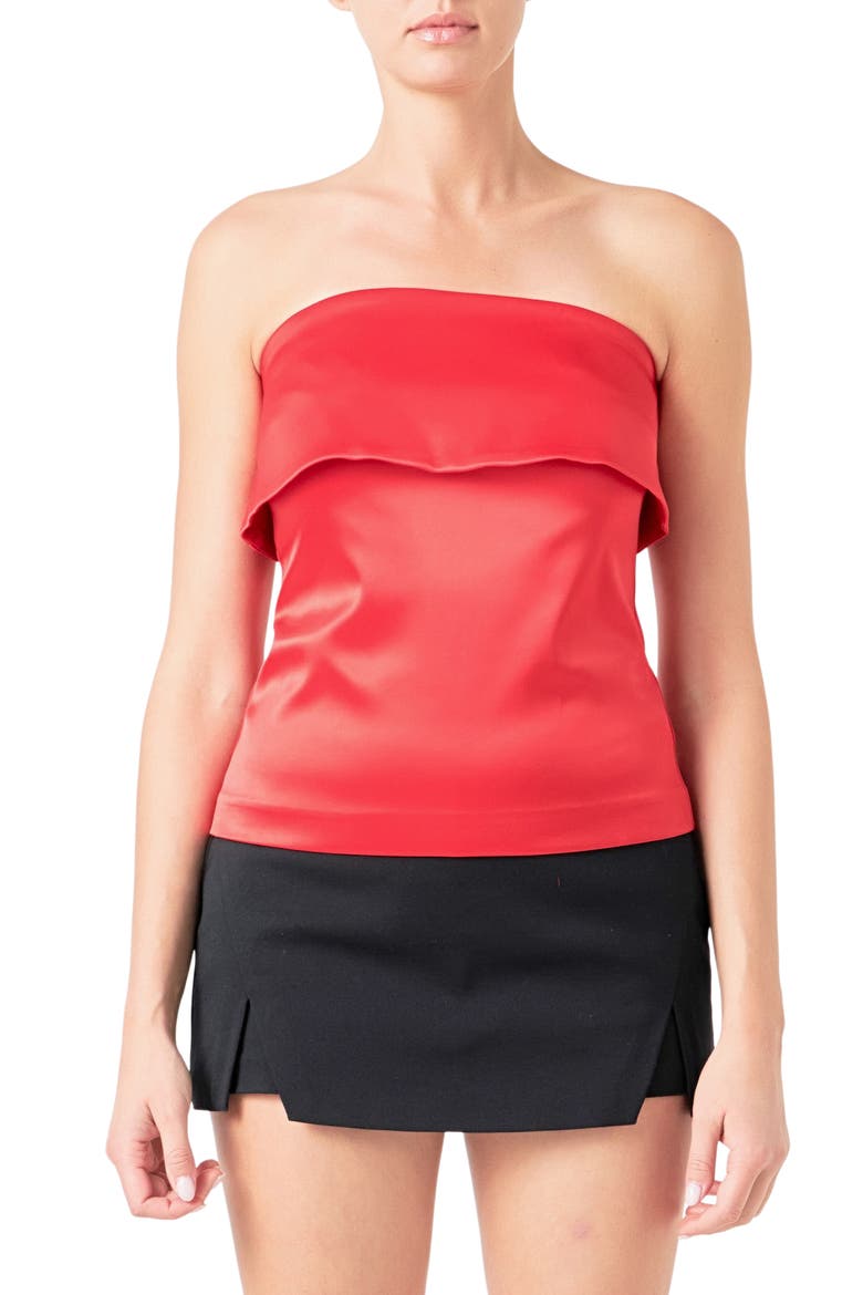 Strapless Satin Top, Main, color, RED