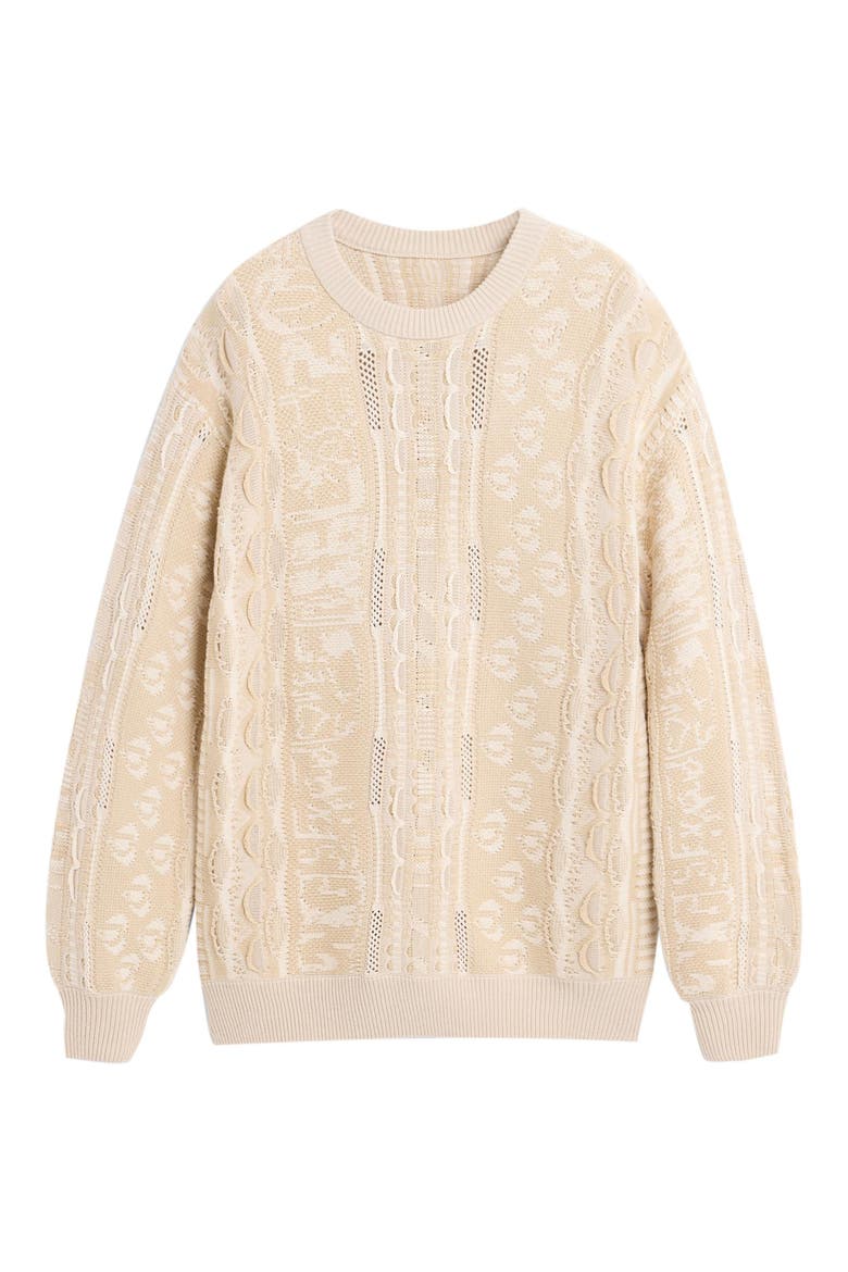 Intarsia Cotton Sweatshirt, Alternate, color, OFF WHITE