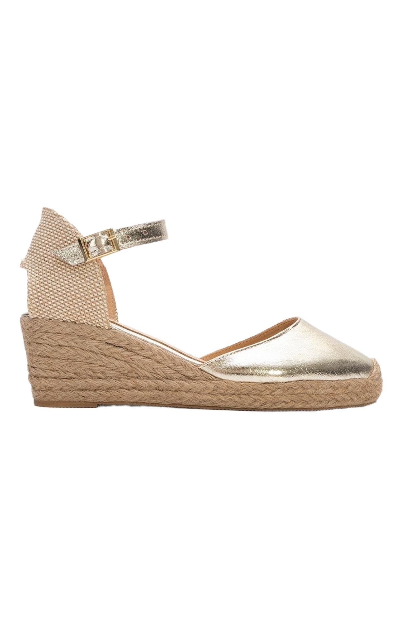 Forever & Always Shoes Aldea Leather Platform Espadrille, Alternate, color, Gold Leather