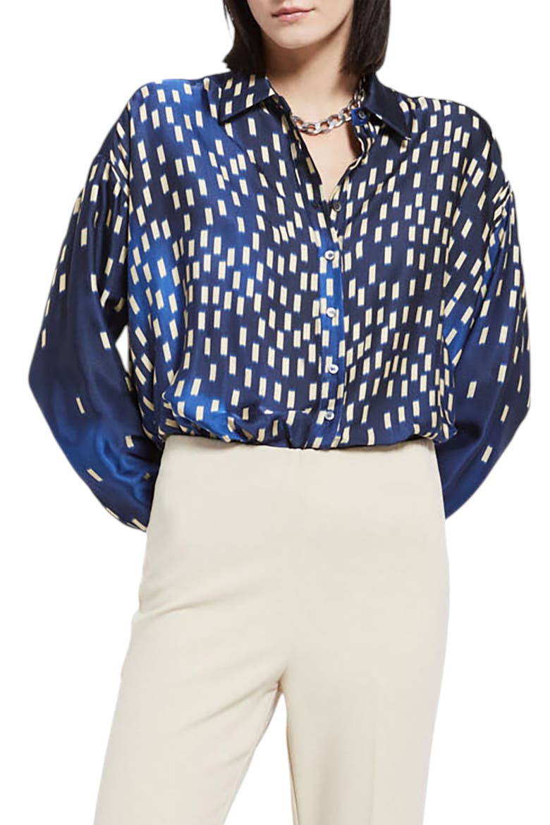 Printed Satin Shirt, Main, color, Blue