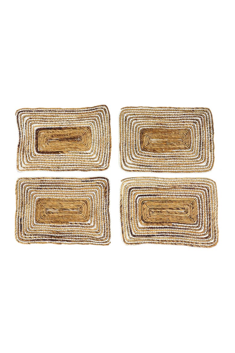Rectangular Striped Brown Banana Leaf Wicker Placemat - Set of 4, Main, color, BROWN