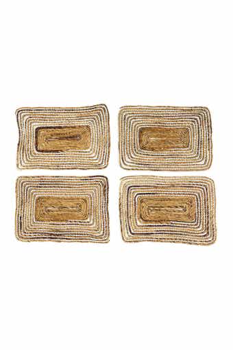 GINGER BIRCH STUDIO Rectangular Striped Brown Banana Leaf Wicker Placemat - Set of 4