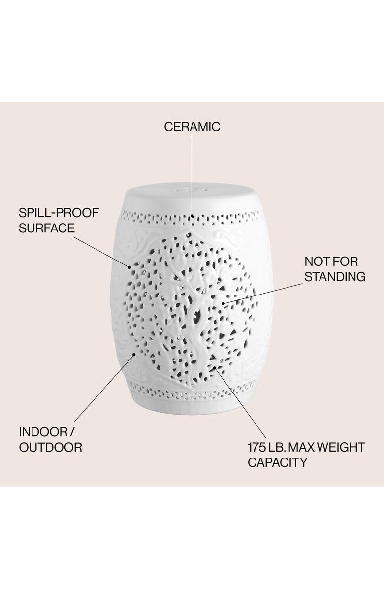 JONATHAN Y Tree of Life 18" Ceramic Garden Stool, Alternate, color, White
